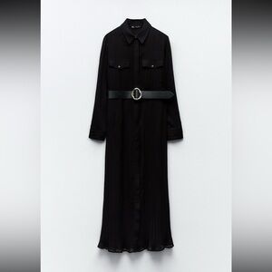 Zara Belted Pleated Midi Dress
